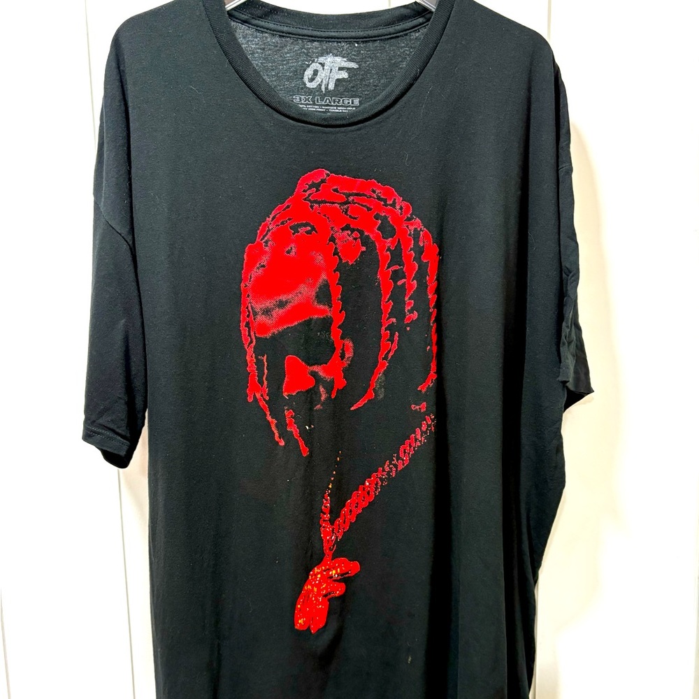 OTF Chain Hip Hop Short Sleeve Tee-Black/Red Print size 3XL
